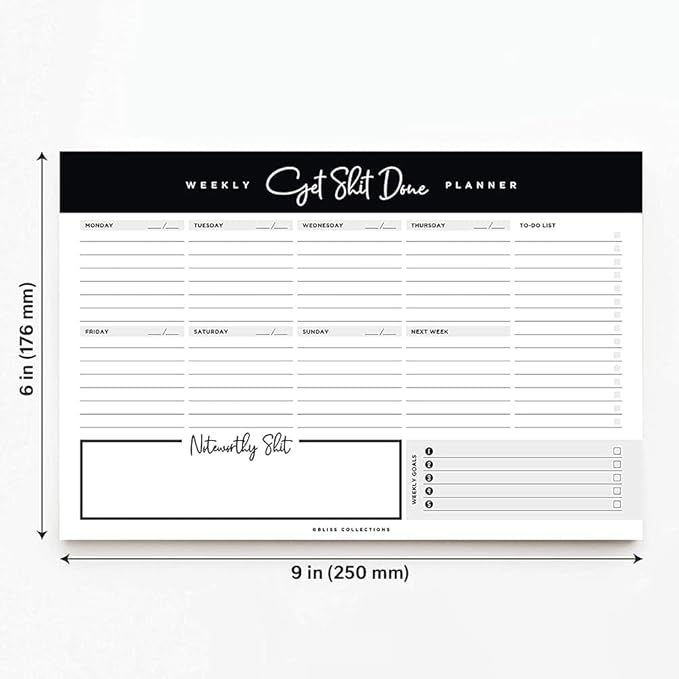 Bliss Collections Weekly Planning Pad, Desk Calendar - Get Stuff Done - Undated Tear-Off Sheets Notepad - Organizer, Scheduler for Goals, Tasks, Ideas, Notes & To-Do Lists - 6" x 9", 50 Sheets-Ruum Studio Home