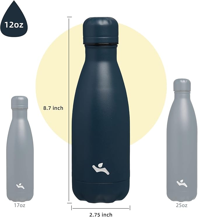Insulated Water Bottles,12 oz Double Wall Stainless Steel Vacumm Metal Flask for Sports Travel, Navy Blue-Ruum Studio Home