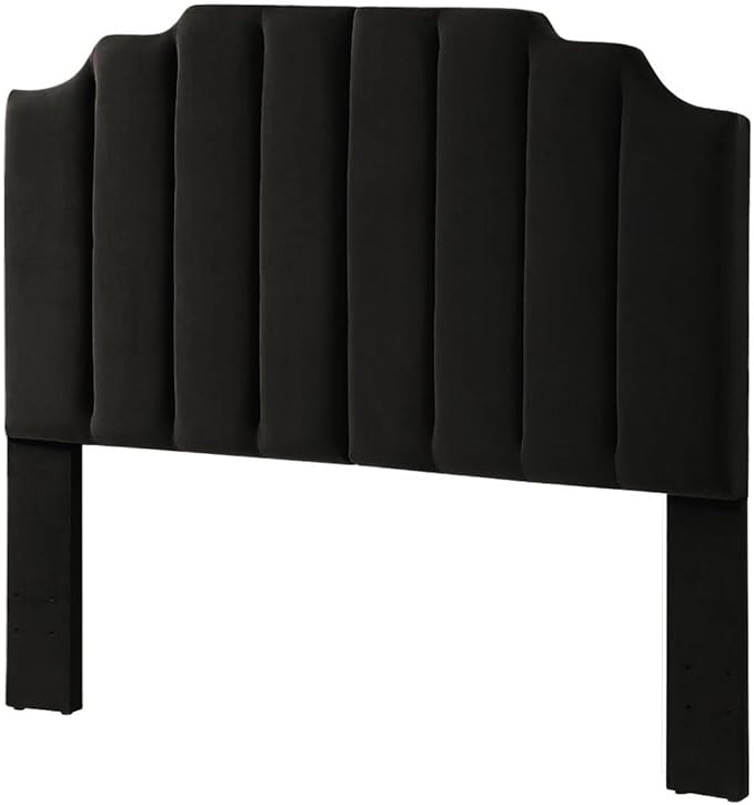 24KF Black Velvet Tufted Queen Upholstered Headboard, Modern Vertical Channel Design California Queen/Full Headboard with Stepped Silhouette Top Edge,Black-Ruum Studio Home