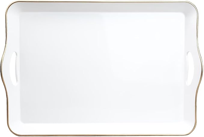 Spsyrine White Decorative Serving Tray with Handles, Elegant Plastic Coffee Table Tray for Ottoman, Living Room, Home Decor-Ruum Studio Home