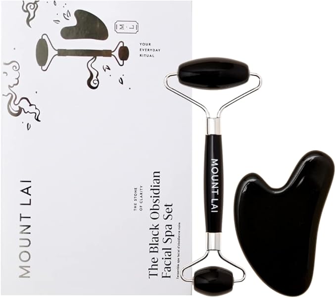 Mount Lai Obsidian Gua Sha Facial Tools, Black Obsidian Gua Sha Facial Tools Set and Roller, Guasha Tool for Face to Relieve Muscle Tension and Reduce Puffiness, Anti Aging Skin Care Sets for Women-Ruum Studio Home