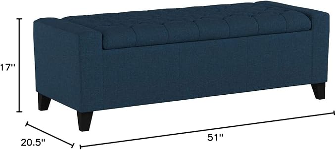 Christopher Knight Home Hikaru Fabric Storage Ottoman, Dark Blue Dimensions: 20.50”D x 51.00”W x 17.00”H-Ruum Studio Home