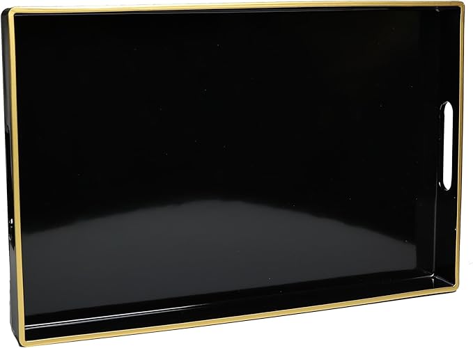Spsyrine Black Decorative Serving Tray with Handles, Elegant Plastic Coffee Table Tray for Ottoman, Living Room, Home Decor 15.6" X 10.2"-Ruum Studio Home