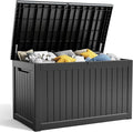 230 Gallon Resin Deck Box, Lockable Patio Outdoor Storage Box for Furniture, Garden Tools and Tools Storage, Waterproof Outside Storage Boxes - Black-Ruum Studio Home