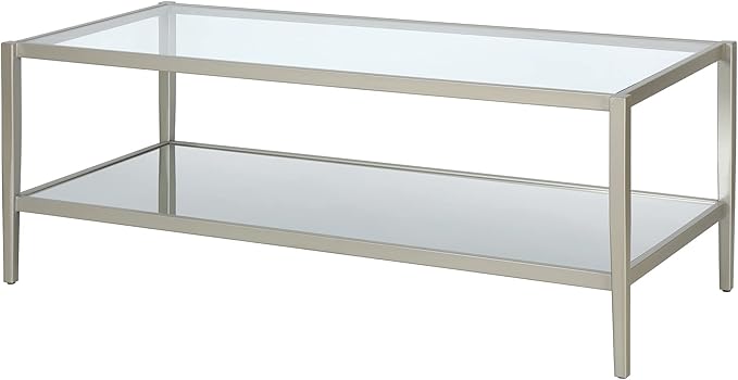 Henn&Hart 45" Wide Rectangular Coffee Table with Mirror Shelf in Satin Nickel, Coffee Table coffee tables for living room, studio apartment essentials-Ruum Studio Home