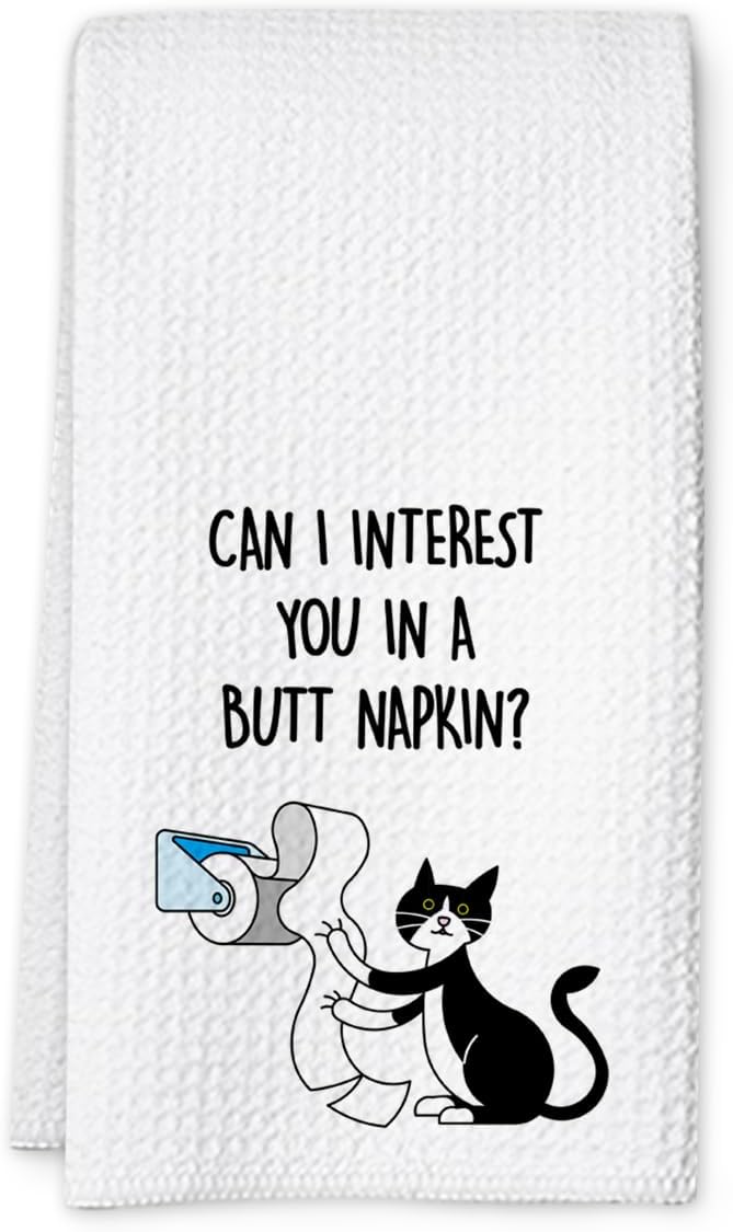 Cat Hand Towel, Funny Bathroom Kitchen Towels, Waffle Weave Microfiber Dish Cloth, Gift for Cat Lovers, Cute Kitty Tea Towel for Home-Ruum Studio Home