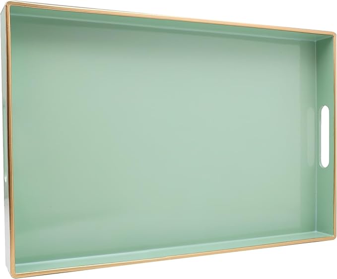 Spsyrine Green Decorative Serving Tray with Handles, Elegant Plastic Coffee Table Tray for Ottoman, Living Room, Home Decor 15.6" X 10.2"-Ruum Studio Home