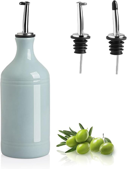 Sweejar Ceramic Olive Oil Dispenser Bottle, Opaque Oil Cruet Protects Oil to Reduce Oxidation, Suitable for Storage Oil, Vinegar, Coffee Syrups & Other Liquids, Pack of 1, 15.5 Fl Oz (Light Blue)-Ruum Studio Home
