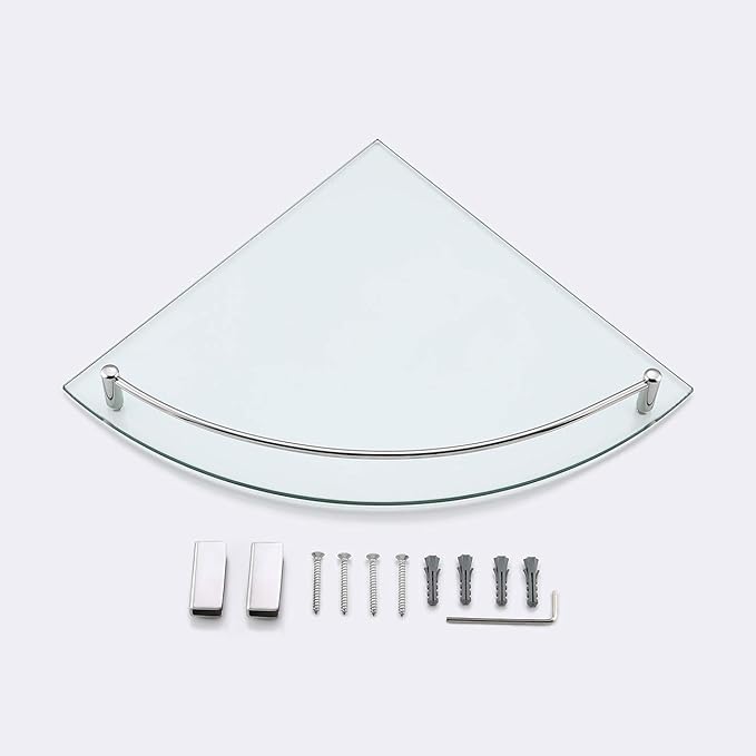 KES Glass Corner Shelf Bathroom Shelf Tempered Glass with Rail SUS 304 Stainless Steel Floating Wall Mount Bracket Polished Finish, BGS2101A-Ruum Studio Home