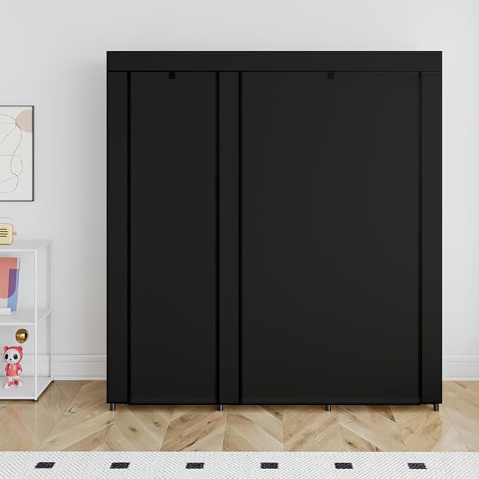 SORCEDAS Portable Closet Wardrobe Storage Organizer Metal Hanging Rack Non-Woven Fabric 50 Inch (Black)-Ruum Studio Home