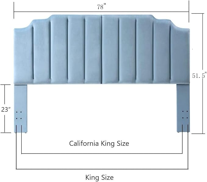24KF Seaglass Velvet Tufted King Upholstered Headboard, Modern Vertical Channel Design California King Headboard with Stepped Silhouette Top Edge, Seaglass-Ruum Studio Home