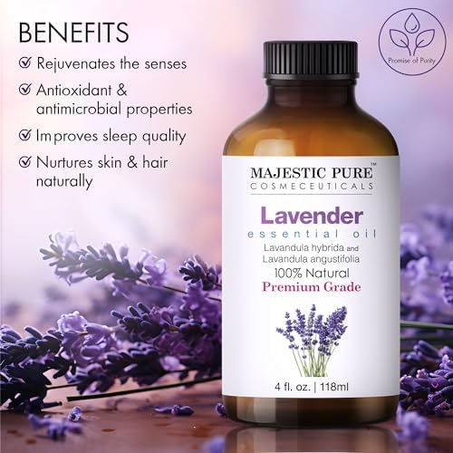 Majestic Pure Lavender Essential Oil with Glass Dropper - Huge 4 Fl Oz - 100% Pure and Natural Lavender Oil - Premium Grade Essential Oils for Diffuser, Aromatherapy, Soap and Candle Making-Ruum Studio Home