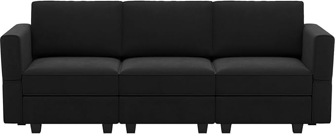 Belffin Modular Sofa Couch with Storage Seats Velvet 3 Seater Sofa for Living Room Black-Ruum Studio Home