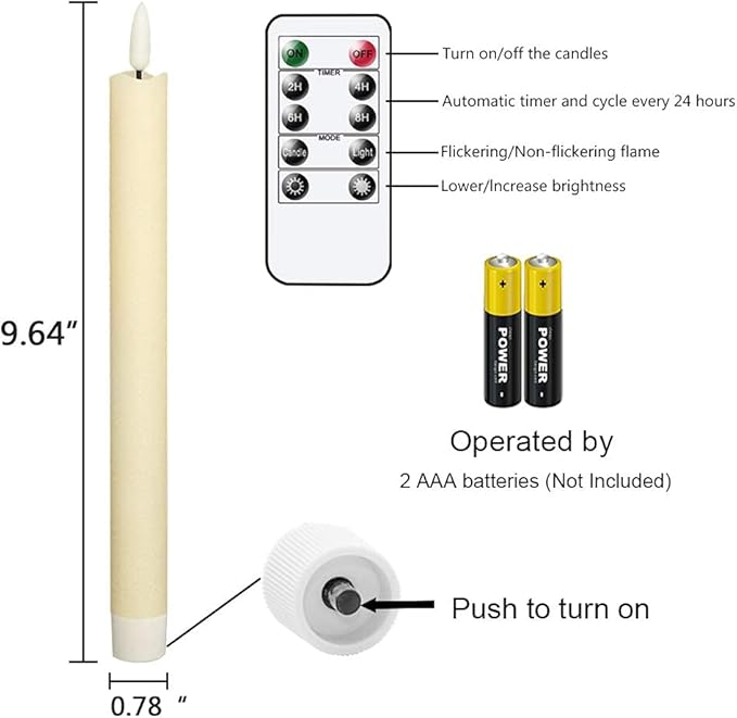 GenSwin Flameless Flickering Taper Candles with 2 Remote Controls and Timer, Real Wax 3D Wick Light Window Candles Battery Operated Pack of 8, Christmas Home Wedding Decor(Ivory, 0.78 X 9.64 Inch)-Ruum Studio Home