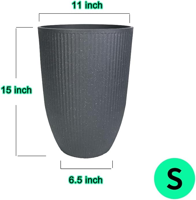 2 Pcs Pack 15 Inches Heavy Duty Plastic Resin Tall Tapered Planter Pots Large Round Planter Flower Pot with Drainage Hole for Indoor Outdoor Deck Porch Garden Home Patio Front Door (Dark grey, S)-Ruum Studio Home