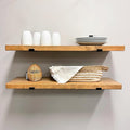 Rustic Shelves with J-Brackets Set of 2, Industrial Shelf, Kitchen Shelves, Solid Wood, Decorative Wall Storage, Heavy Duty, URBANDI (Brown, 24Wx8D)-Ruum Studio Home