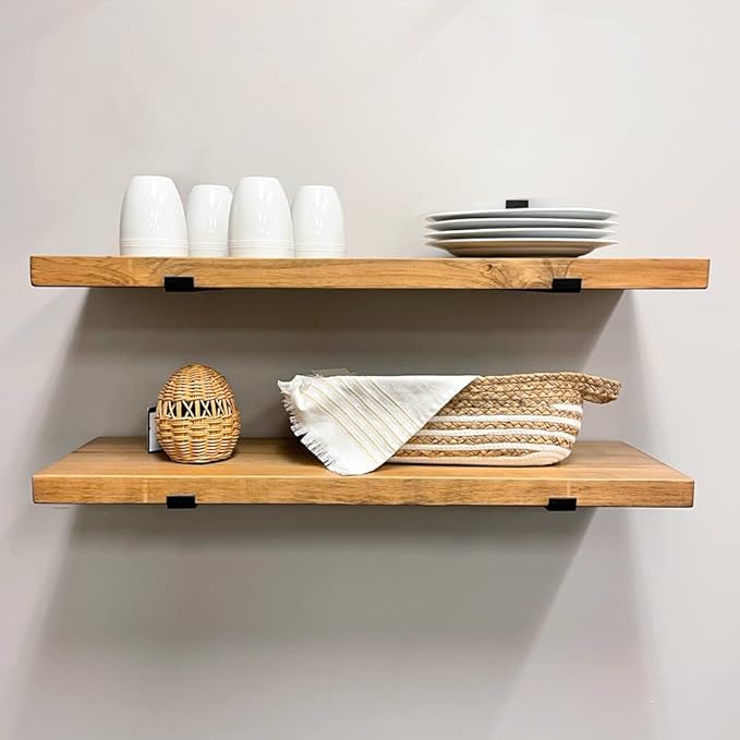 Rustic Shelves with J-Brackets Set of 2, Industrial Shelf, Kitchen Shelves, Solid Wood, Decorative Wall Storage, Heavy Duty, URBANDI (Brown, 12Wx6D)-Ruum Studio Home