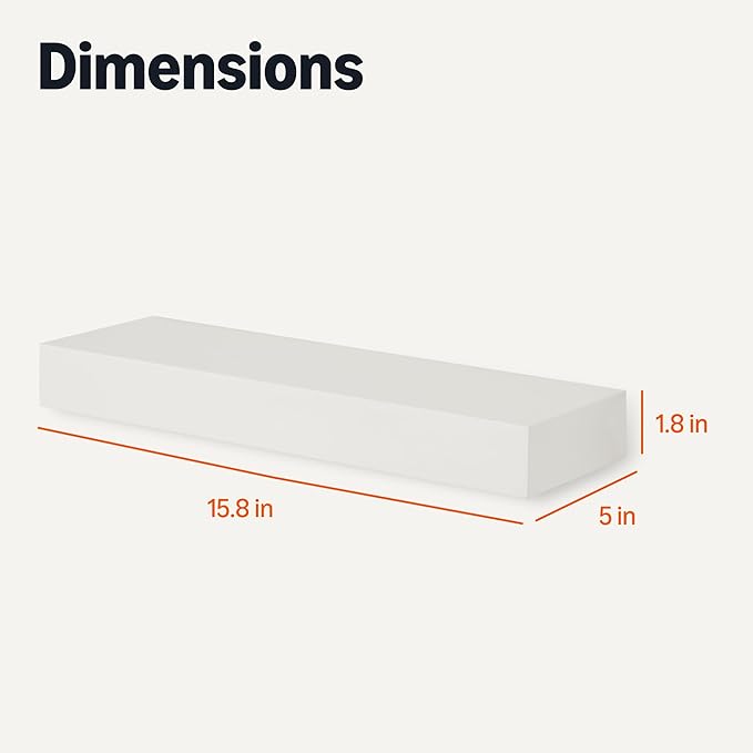 Amazon Basics Wood Floating Wall Shelves, Pack of 3, White, 15.8" x 5" x 1.8"-Ruum Studio Home