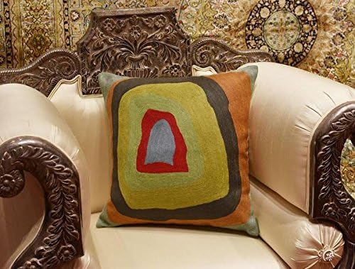 Kandinsky Abstract Pillow Cover - Colorful Modern Throw Pillowcase Chair Cushion Contemporary Farmhouse Sofa Pillowsham Handembroidered Wool Size 18x18-Ruum Studio Home