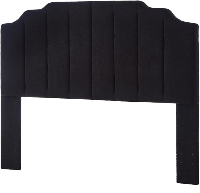 24KF Black Teddy Fabric Tufted for Queen Upholstered Headboard, Modern Vertical Channel Design Full Headboard with Stepped Silhouette Top Edge, 6026-Q-Teddy Black-Ruum Studio Home