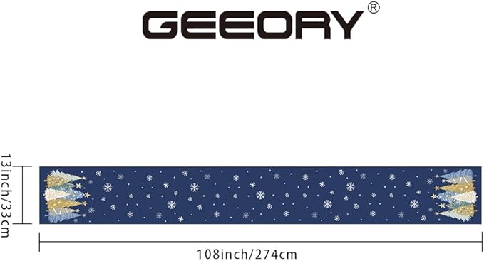 GEEORY Christmas Table Runner 13x108 Inch, Xmas Trees Snowflakes Holiday Decorative Farmhouse Table Decoration for Kitchen Dinning, Indoor Outdoor Dinner Party Decor (Blue) GT151-108-Ruum Studio Home