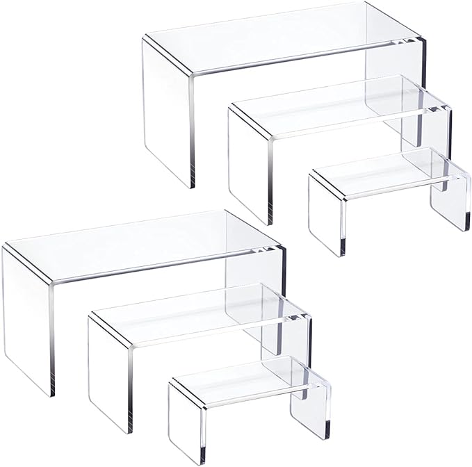 HIIMIEI Acrylic Risers for Display Clear 3-Tier Risers Stands Showcase for Amiibo Funko Pop Figures, Dessert, Jewelry-8.4"x 6.3"x 4.3" (2 Sets)-Ruum Studio Home