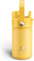 Kids Insualated Water Bottle with Straw - 12oz Stainless Steel Water Bottle with Dual Spouts, Leak-Proof, BPA-Free, Double Wall Vacuum Keeps Cold for 24 Hours for Sports, Travel, School (Elfin Yellow)-Ruum Studio Home