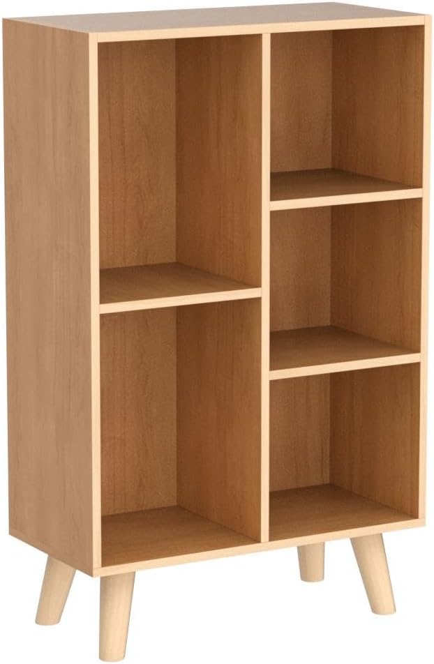 IOTXY Wooden Open Shelf Bookcase - 3-Tier Floor Standing Display Cabinet Rack with Legs, 5 Cubes Bookshelf, Pear Yellow-Ruum Studio Home