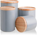 Sweejar Kitchen Canisters Ceramic Food Storage Jar Set, Stackable Containers with Airtight Seal Wooden Lid for Serving Ground Coffee, Tea, Herbs, Grains, Sugar, Salt - Set of 4(Gray)-Ruum Studio Home