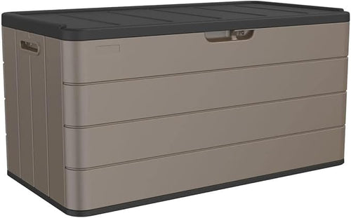 100 Gallon Plus Outdoor Storage Box Waterproof Lockable Resin Deck Box Large, Patio Storage Bin for Pool Accessories Cushion Furniture, Garden Tools, UV-Resistant Outside Delivery Brown-Ruum Studio Home