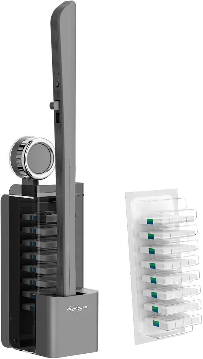 Disposable Toilet Brush with Replaceable Heads, Wall-Mounted Holder, Hygienic Bathroom Cleaning Tool (Dark Grey Toilet Brush + 8 Refills)-Ruum Studio Home