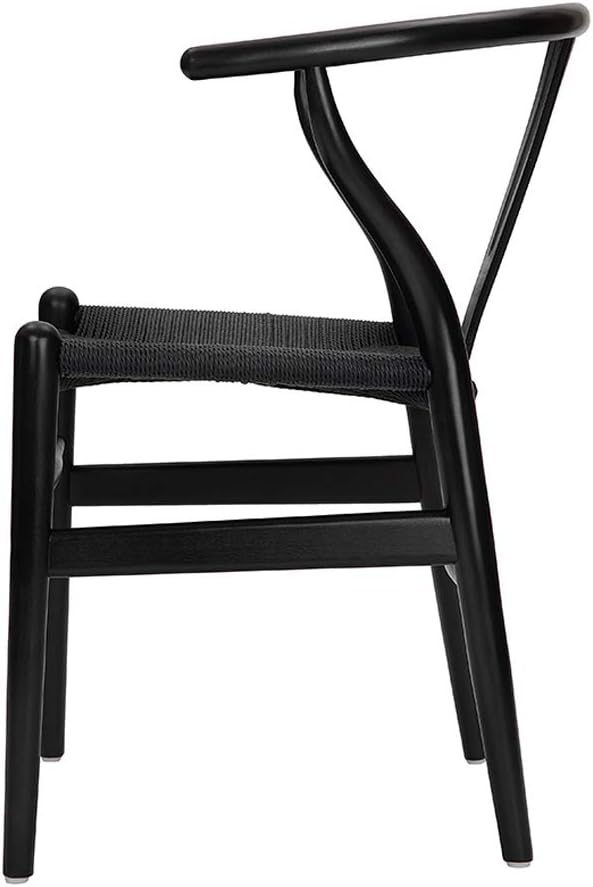 Wishbone Chair, Solid Wood Armrest Woven Seat Chair, Kitchen & Dining Chair, Wishbone Y Black Chairs - Set of 2 (Ash Wood - Black)-Ruum Studio Home