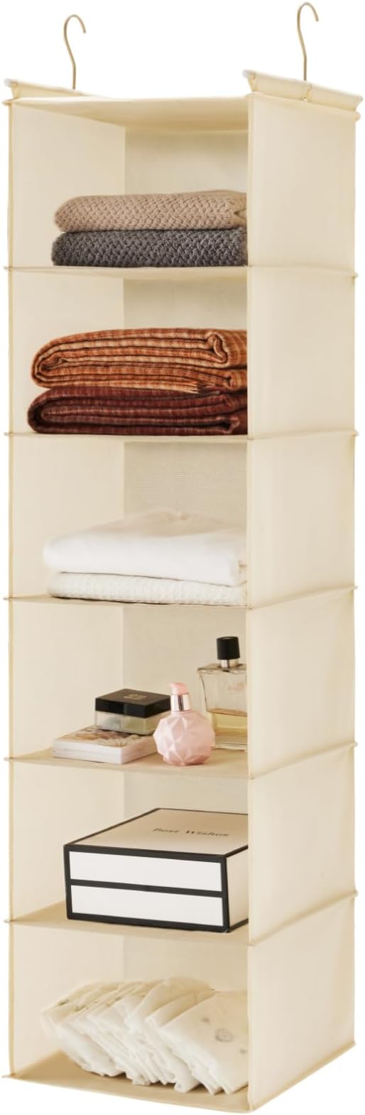 MAX Houser 6 Tier Shelf Hanging Closet Organizer, Cloth Hanging Shelf with 2 Sturdy Hooks for Storage, Foldable (Beige)-Ruum Studio Home