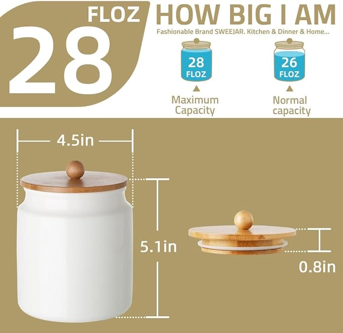 Sweejar Ceramic Kitchen Canisters, 28 FLOZ Porcelain Food Storage Jar with Airtight Seal Wooden Lid, Home Container Serving for Coffee Beans, Tea-leave, Sugar, Salt, Tool Bucket (Turquoise)-Ruum Studio Home