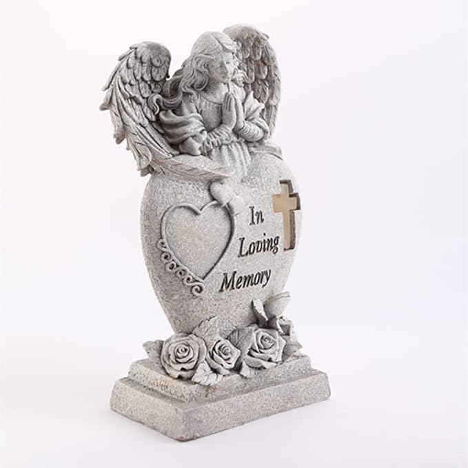 Garden Angel Statue with Cross Solar LED Light, Memorial Gifts for Loved Ones, Cemetery Grave Decorations-Ruum Studio Home