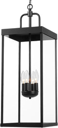 Large Outdoor Pendant Lantern Light Fixture for Front Porch, 28 Inch 4-Light Black Exterior Hanging Chandelier with Clear Glass, Outdoor Indoor Pendant Lamp for Patio, Gazebo, Entryway, Doorway-Ruum Studio Home
