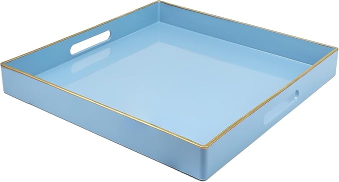 Spsyrine Light Blue Decorative Tray for Living Room, Square Modern Plastic Coffee Serving Table Tray for Ottoman Bathroom Kitchen, 13"*13".-Ruum Studio Home