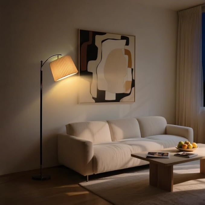 Floor Lamp, LED Floor Lamp with APP & Remote & Touch Control, Stepless Color Temperatures and Brightness, Tall Standing Lamp with Pleated Lampshade for Living Room, Bedroom, Office(Black Nickel)-Ruum Studio Home