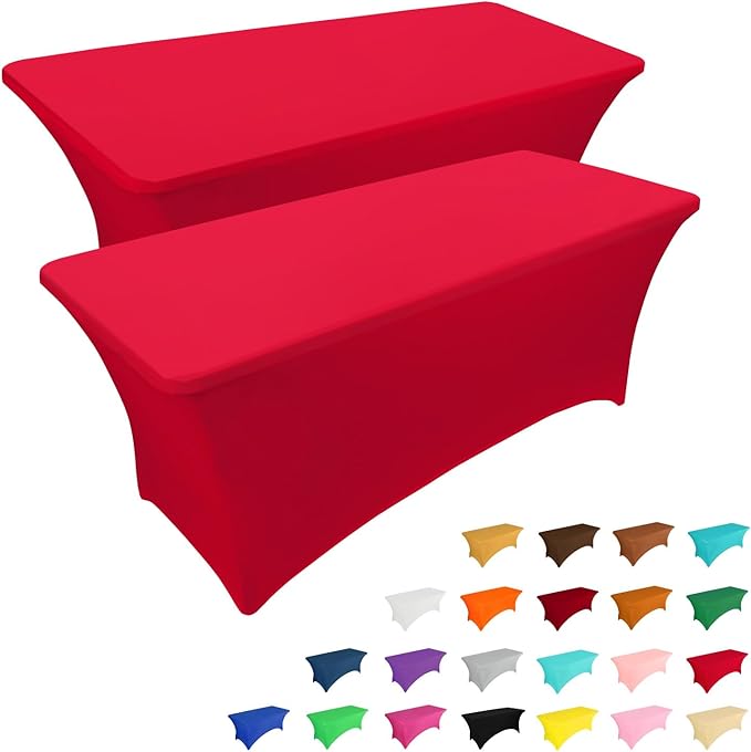 IVAPUPU 2 Pack 4FT Table Cloth for Rectangular Fitted Events Stretch Red Table Covers Washable Cover Spandex Tablecloth Protector for Party, Wedding, Cocktail, Banquet, Festival-Ruum Studio Home