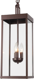 Large Outdoor Pendant Lantern Light Fixture for Front Porch, 24 Inch 3-Light Bronze Exterior Hanging Chandelier with Clear Glass, Outdoor Indoor Pendant Lamp for Patio, Gazebo, RZ008L-H ORB-Ruum Studio Home