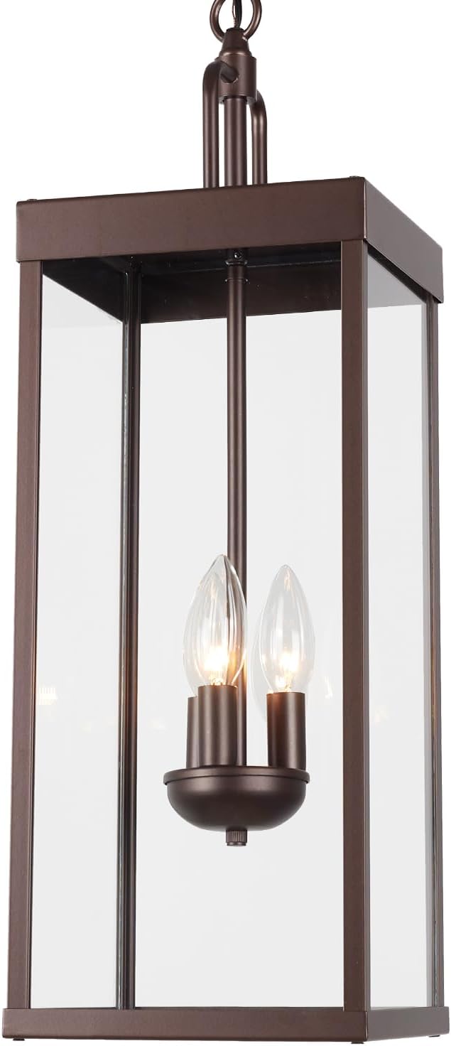 Large Outdoor Pendant Lantern Light Fixture for Front Porch, 24 Inch 3-Light Bronze Exterior Hanging Chandelier with Clear Glass, Outdoor Indoor Pendant Lamp for Patio, Gazebo, RZ008L-H ORB-Ruum Studio Home