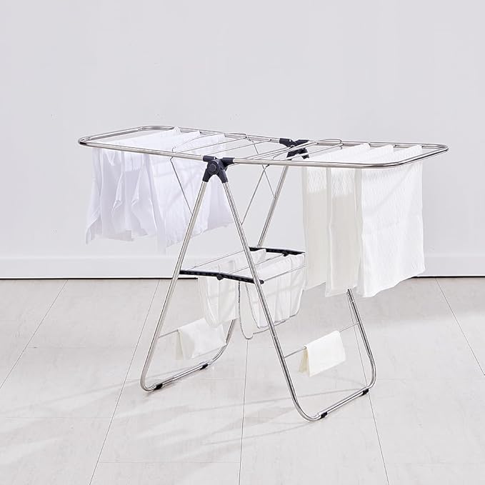 TRES BELLE 25NEW Stainless Steel Clothes Drying Rack(M)–Foldable,Lightweight,No-Slip Rods,Made in Korea,Indoor & Outdoor Use,Rust-Resistant,Towels,Underwear,Baby Clothes Drying–M Sizes-Ruum Studio Home