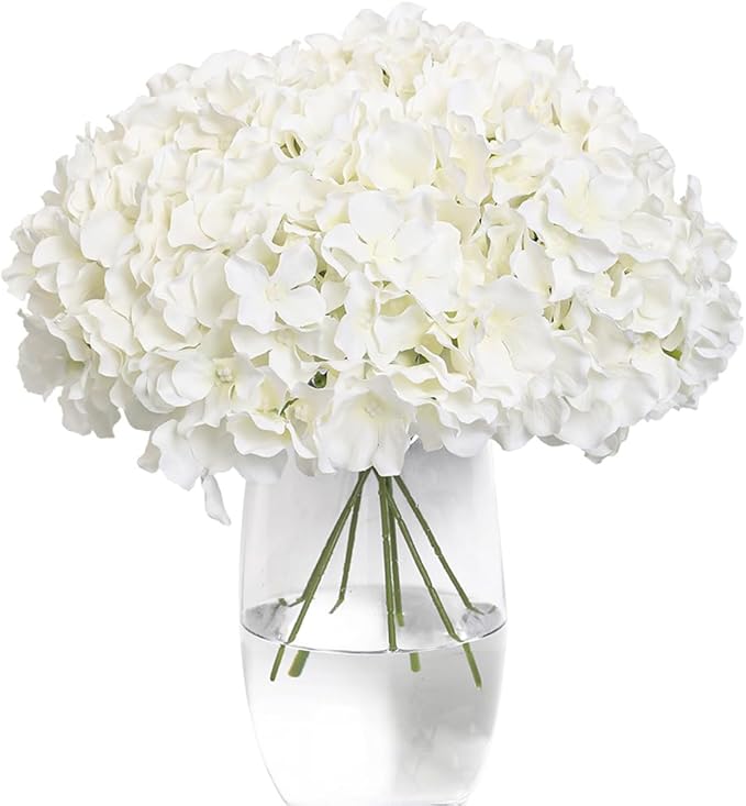 Tifuly Hydrangea Artificial Flowers -12 pcs Realistic Fake Hydrangea Silk Flowers with Stems Faux Hydrangea Flowers Heads for Office Home Party Wedding Centerpiece DIY Floral Decor (White)-Ruum Studio Home
