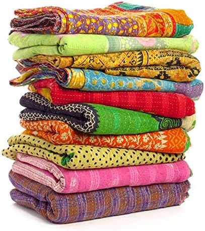 Wholesale Mix lot Tribal Kantha Quilts Vintage Cotton Bed Cover Sari Throw Old Assorted Patches Rally (3)-Ruum Studio Home