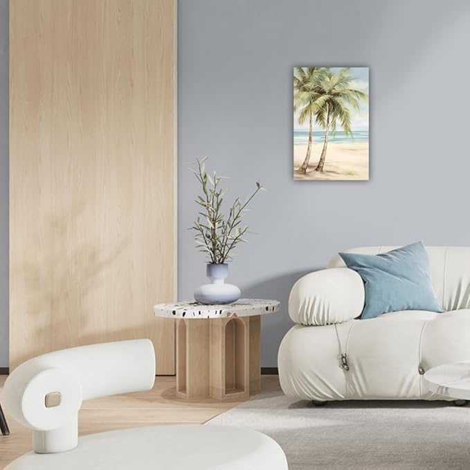 LURENCZH Tropical Beach Canvas Wall Art Seaside Palm Tree Picture Wall Decor Ocean Scenery Painting Prints for Bathroom Decor Framed(Beach-2,24.00" x 36.00")-Ruum Studio Home