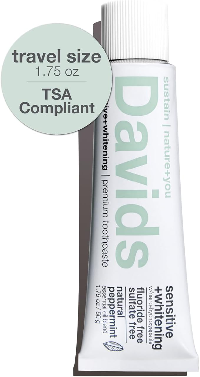 Davids Hydroxi Fluoride Free Nano Hydroxyapatite Toothpaste for Remineralizing Enamel & Sensitive Relief, Whitening, Antiplaque, SLS Free, Natural Peppermint, Made in USA, 1.75oz (Travel Size)-Ruum Studio Home