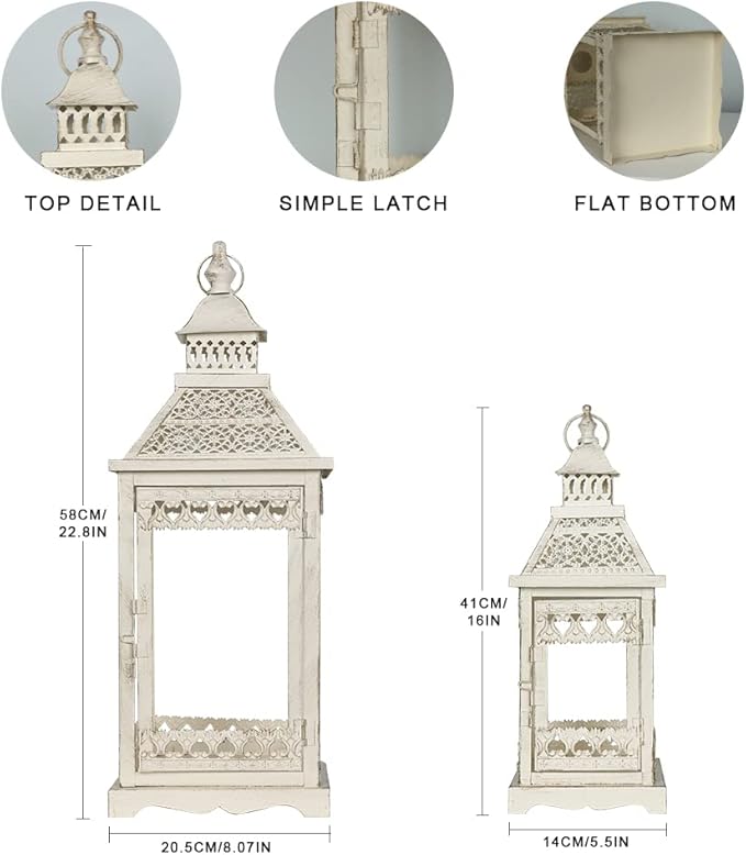 NEEDOMO Lanterns Decorative Outdoor & Indoor, Set of 2 Outdoor Lanterns for Porch,Large Square Candle Lantern, Beige Metal Frame with Glass for Fall, Christmas-Ruum Studio Home