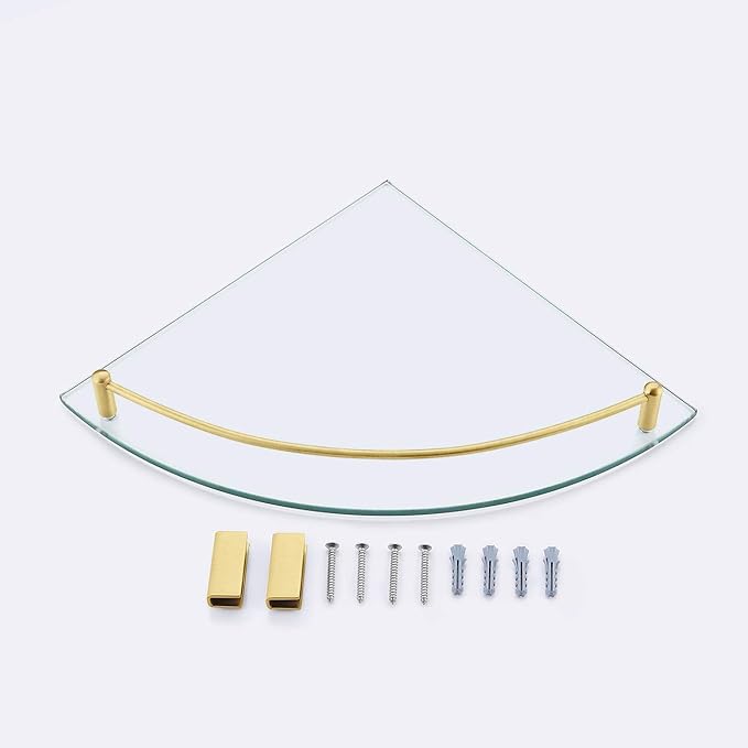 KES Glass Corner Shelf Bathroom Shelf Tempered Glass with Rail SUS 304 Stainless Steel Floating Wall Mount Bracket Brushed Gold, BGS2101A-BZ-Ruum Studio Home
