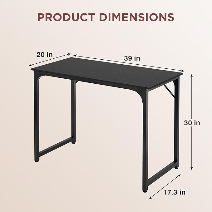 PayLessHere | 39 Inch Computer Desk | Black | Office Desk with Metal Frame, Adjustable Feet | Water-Resistant, Scratchproof Surface | Sturdy Writing Table for Home Office or Study | Pack of 1-Ruum Studio Home