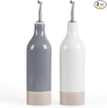 famiware Milkyway 16oz Ceramic Olive Oil Dispenser Bottle, Olive Oil and Vinegar Dispenser Bottle Set of 2 with Stainless Steel Pourers, Suitable for Storage Vinegar, Liquids, White and Dark Gray-Ruum Studio Home